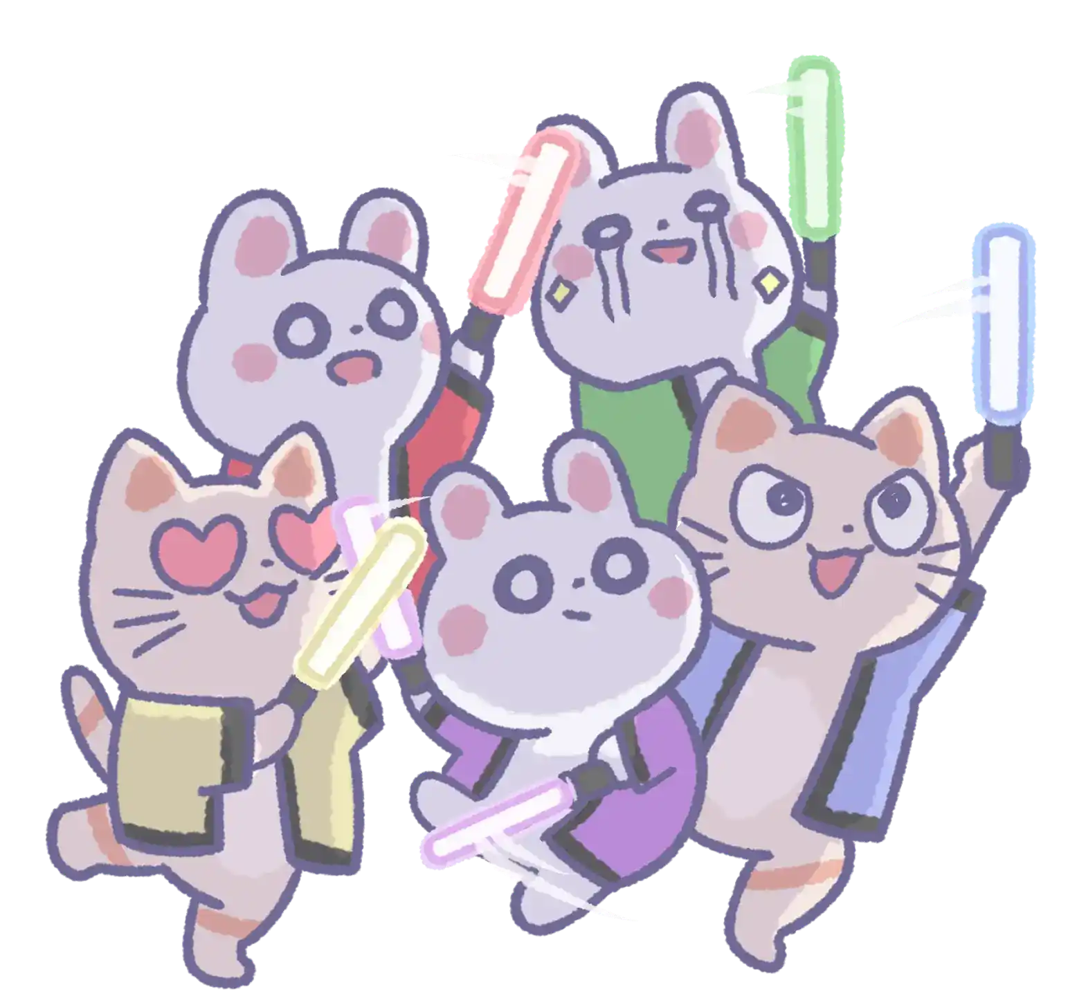 左側で応援している猫のイラスト