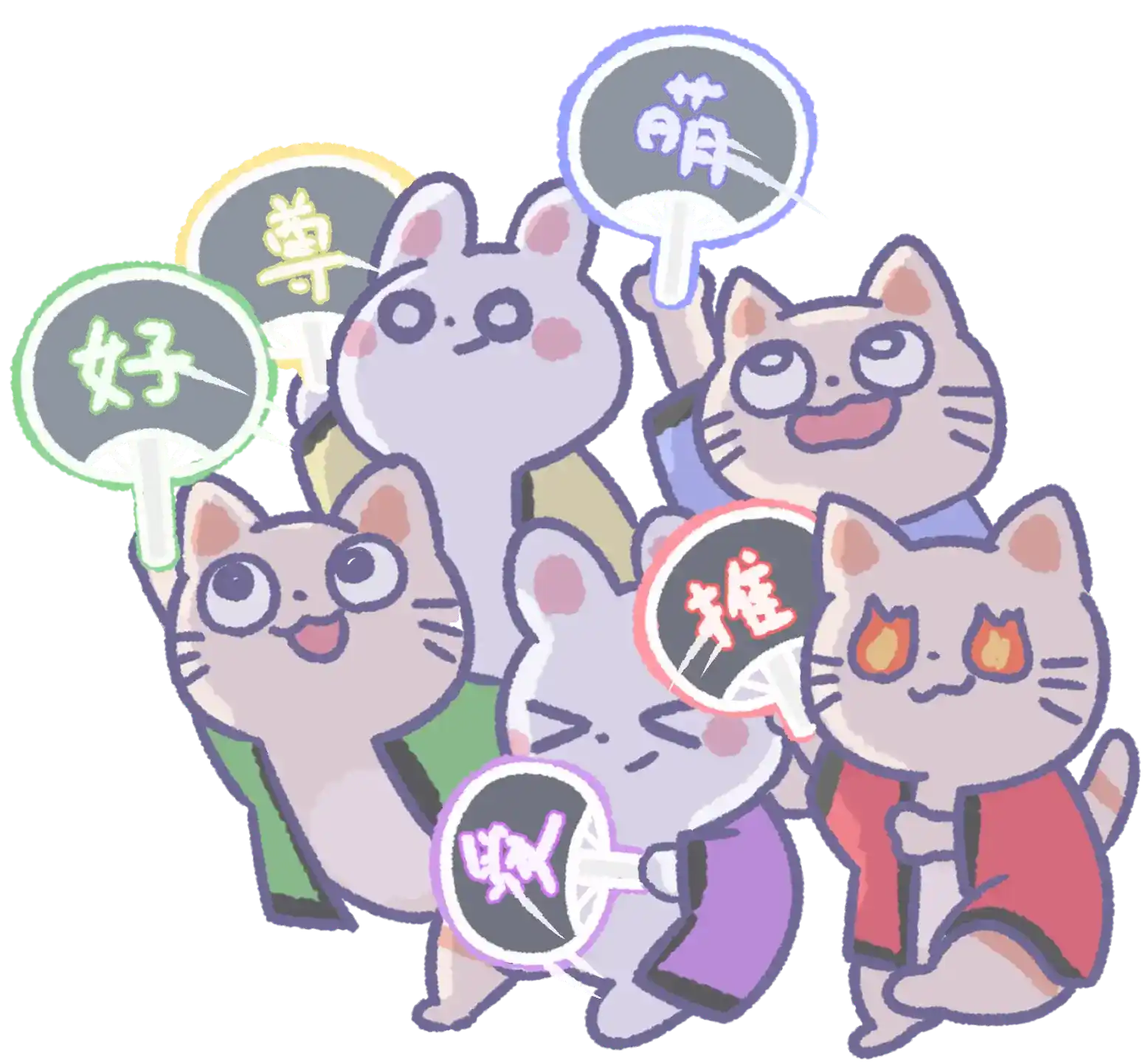 右側で応援している猫のイラスト